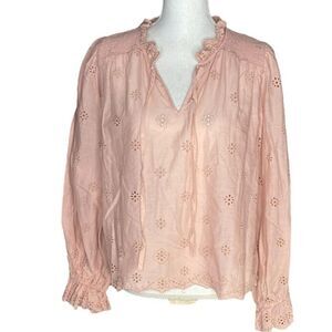 Anthropologie Othilia Melody Wm’s Sz Med Peachy Pink Eyelet Lace Cotton Blouse